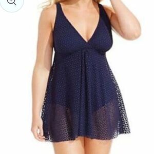 Swim solutions navy one piece slimming swim suit sz 12